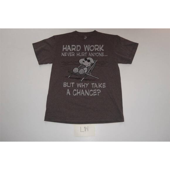 Peanuts Snoopy TShirt Size Medium Hard Work Never Hurt -0214L84 - Picture 1 of 3